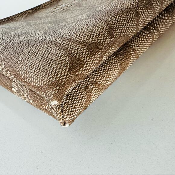 COACH Brown Tan Emblem Logo Purple Zipper Card Holder Wristlet Bag Purse Wallet - Picture 11 of 12